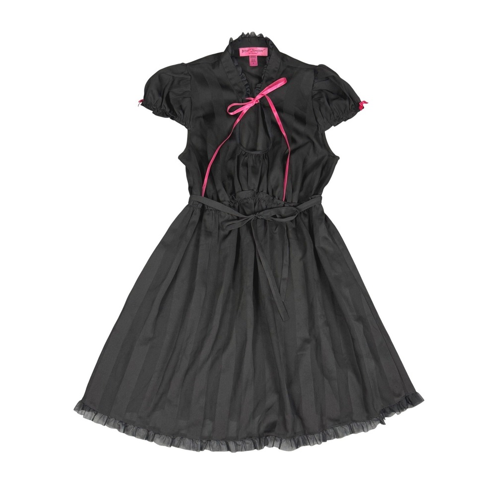 Betsey Johnson Intimates Black Pink Bow Babydoll Mini Dress S Coquette Goth